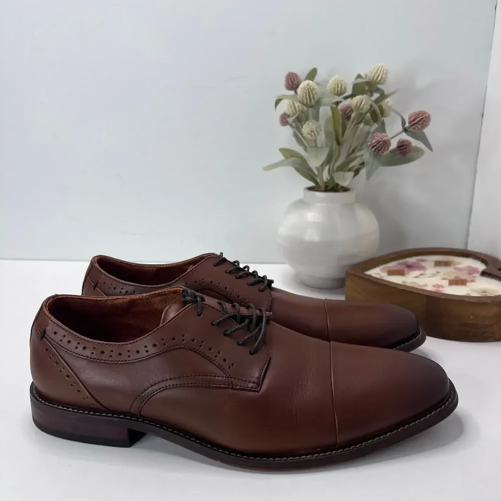 Stacy Adams Maddox Cap Toe Leather Oxford Dress Shoes Brown Men's 13M
